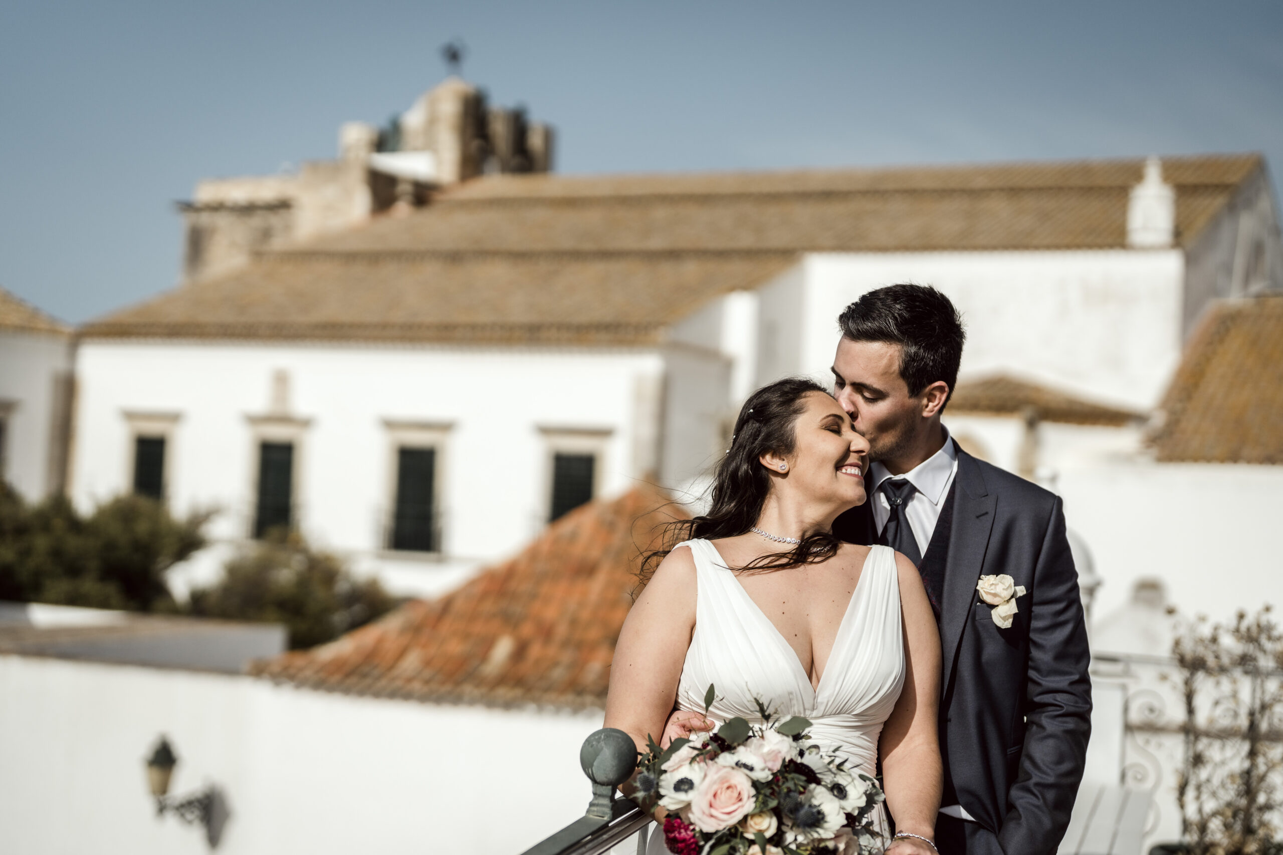 Wedding photo session in old town of Faro, Portugal.