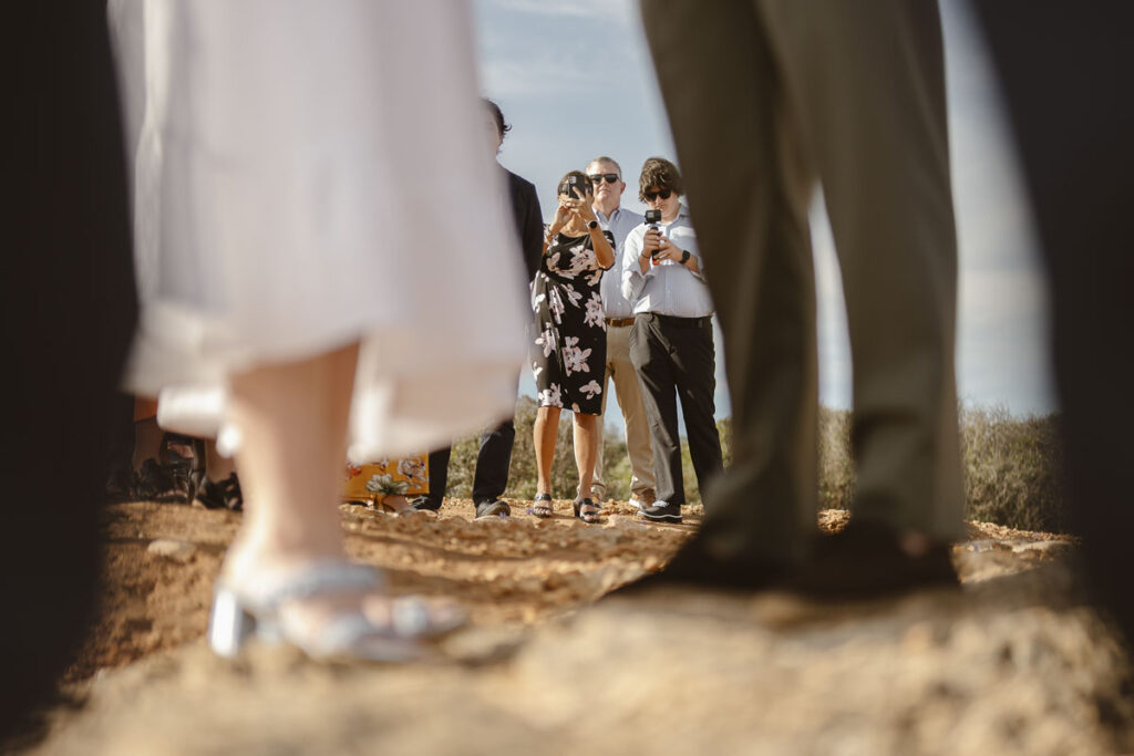 Close up shot of bride and grooms feet in Alvor, Portugal