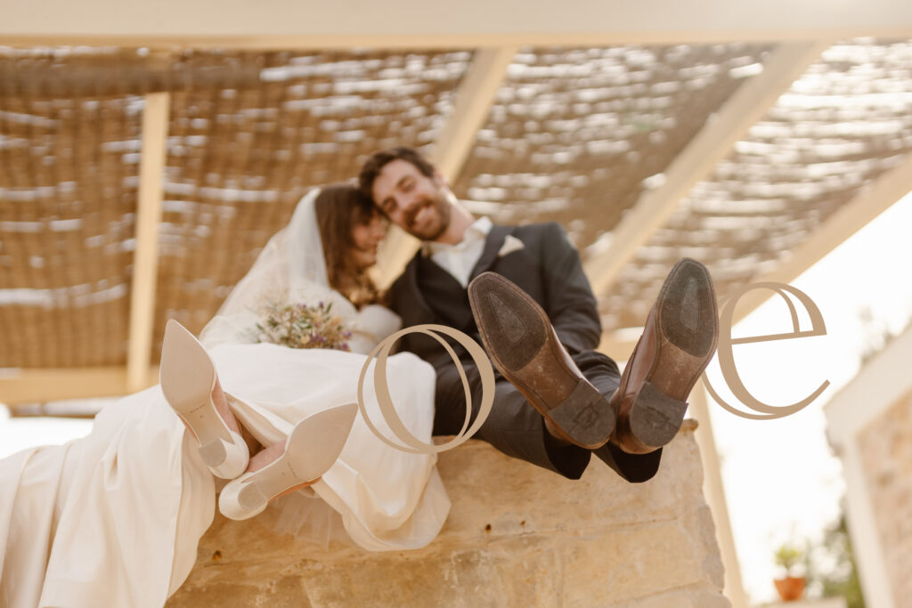 Bride and grooms shoes with lettering in Loule, Portugal