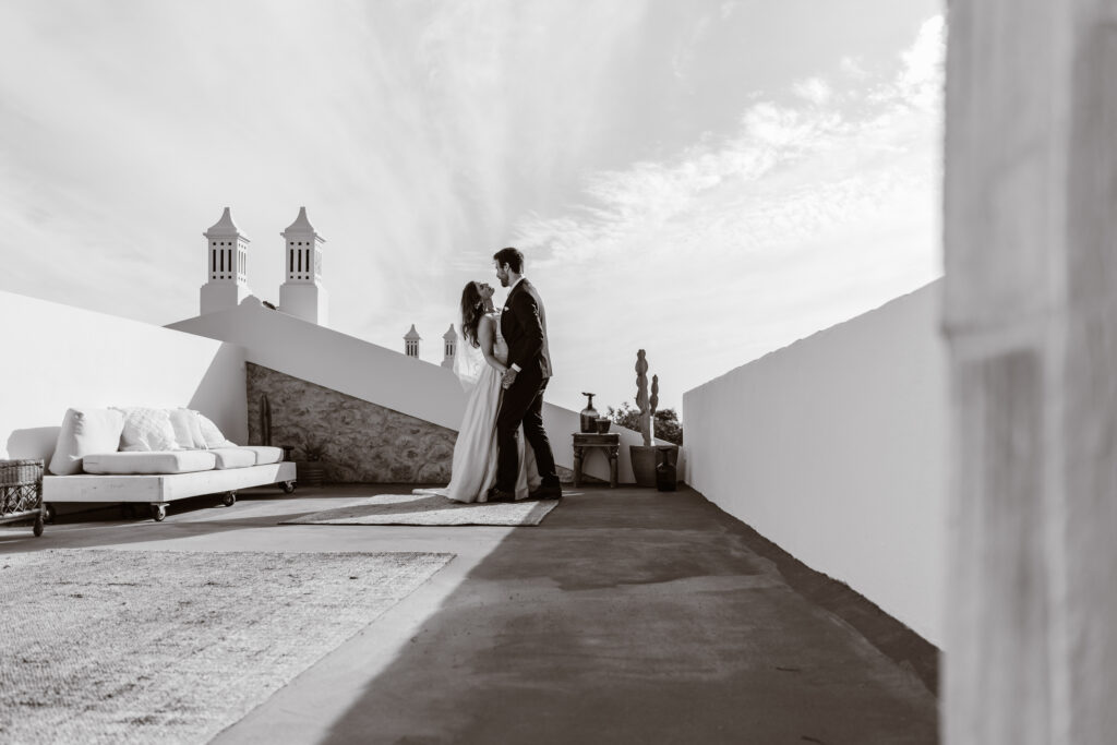 Bride and groom dancing in Loule, Portugal