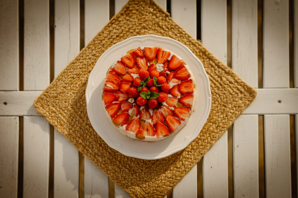Strawberry and raspberry cake in Loule, Portugal