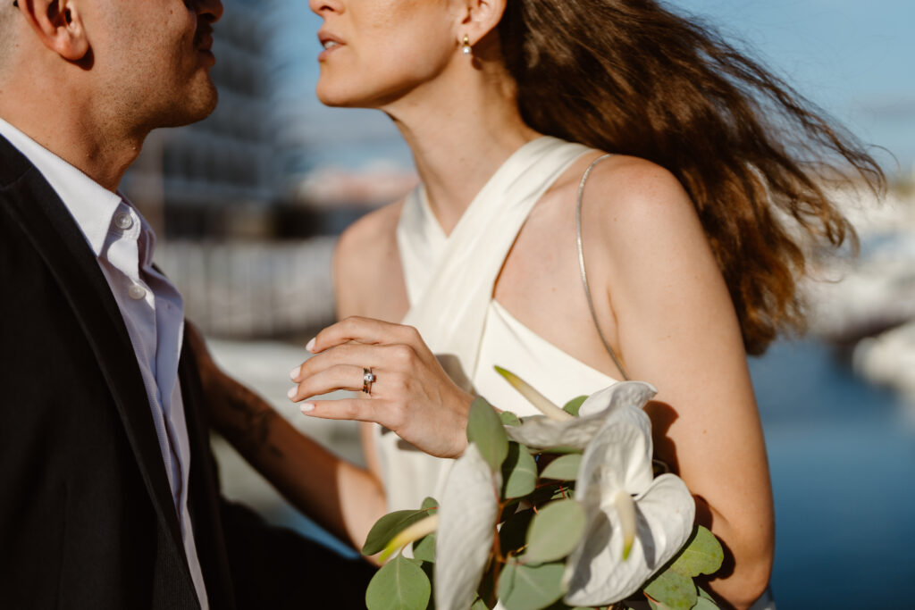 Wedding jewelry of bride . Elopement in Algarve