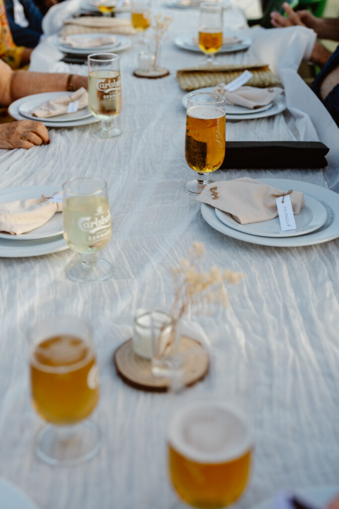 Shot of table at wedding in Algarve