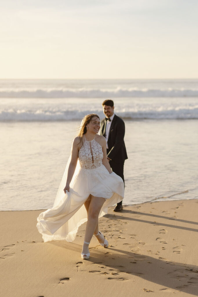 Bride walks away from groom in Bordeira, Portugal