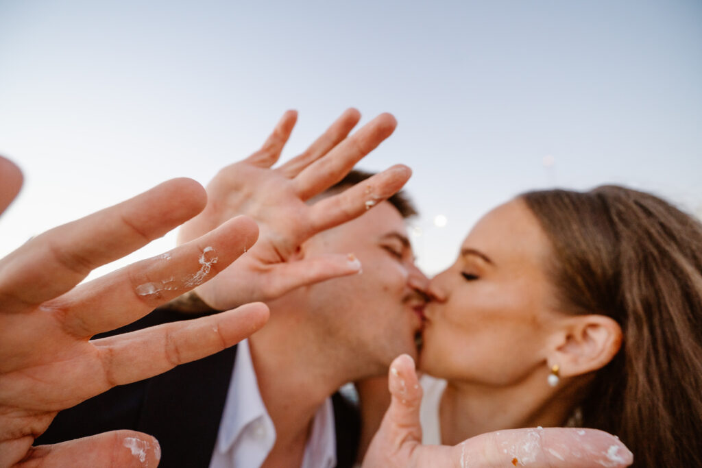 Sweet kiss of bride and groom
