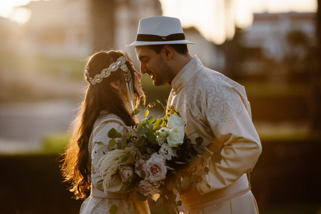 Wedding photo of couple with flowers