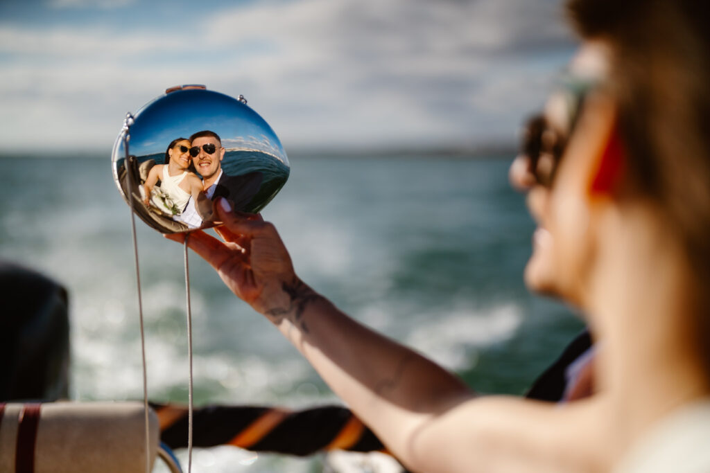 Wedding photo session on the boat in Faro, Portugal.
