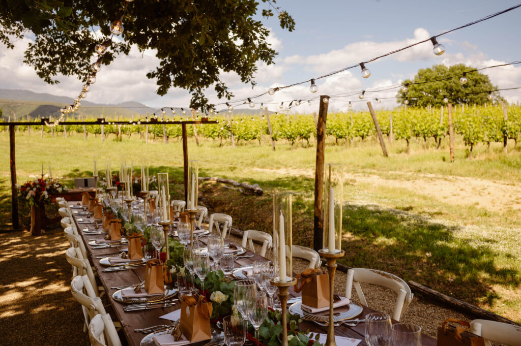 The table beautifully decorated for the wedding guests. Elopement in Italy.