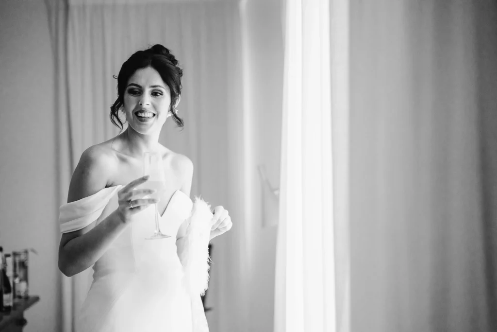 Portrait of bride getting ready before intimate Algarve wedding