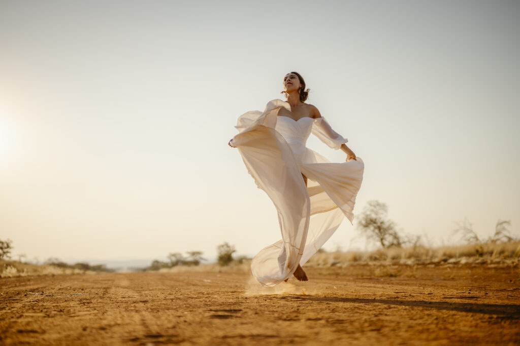 flying dress elopement