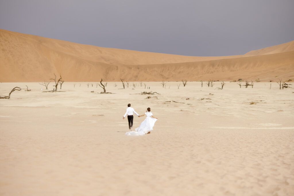 bride and groom desert elopement