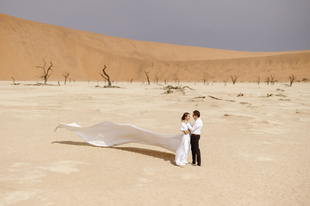 bride and groom desert elopement