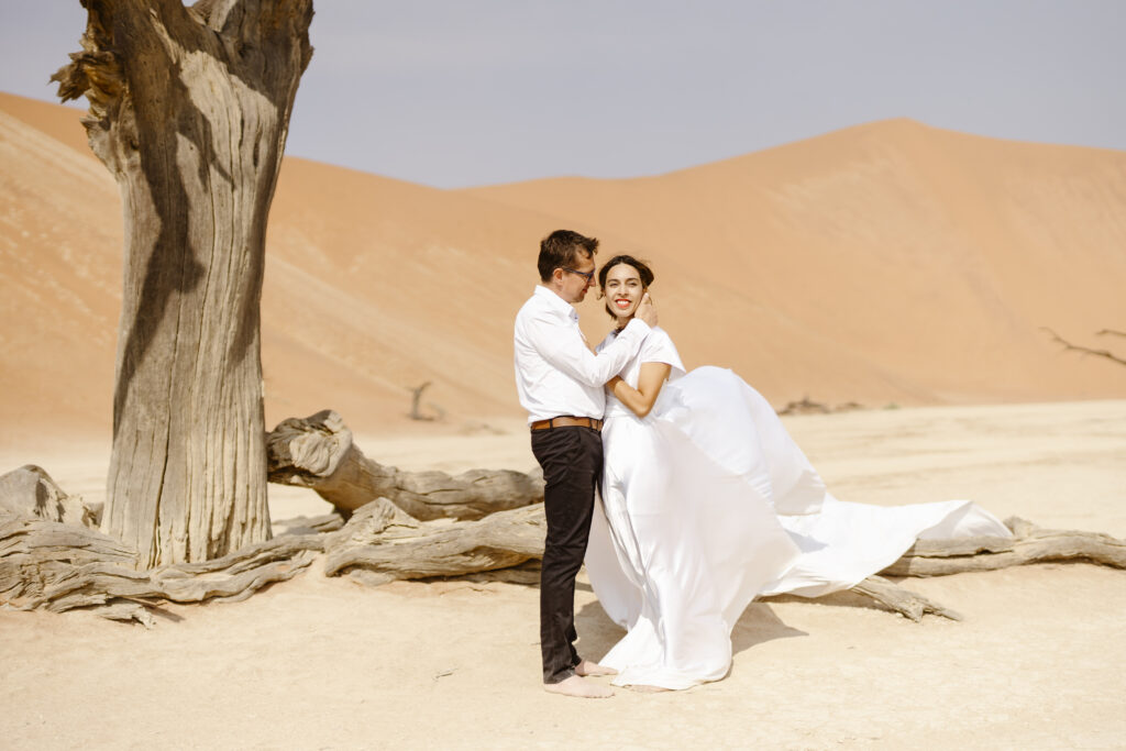 bride and groom desert elopement