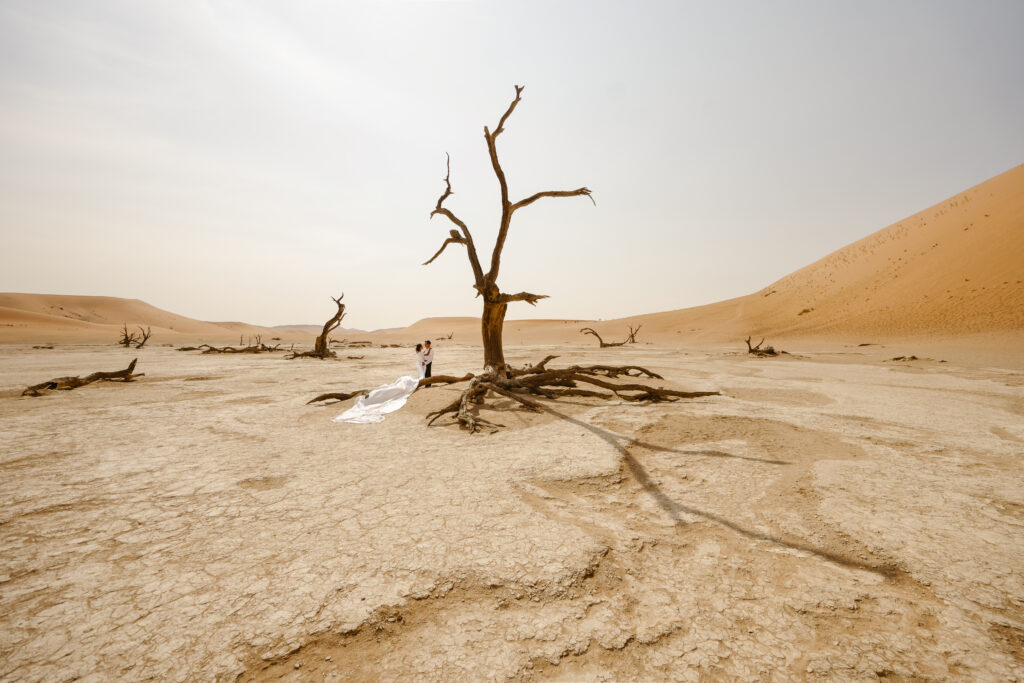 bride and groom desert elopement