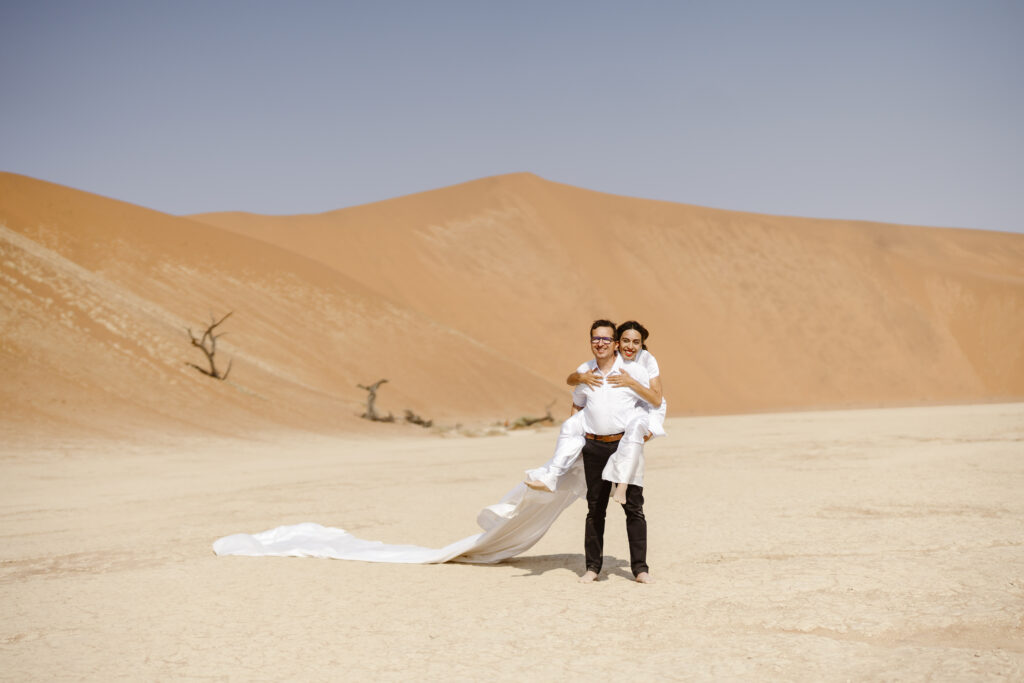 bride and groom desert elopement