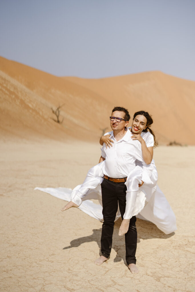 bride and groom desert elopement