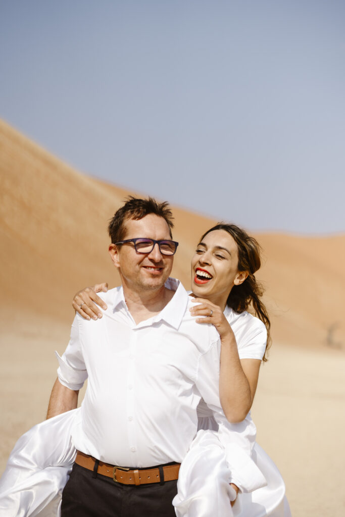 bride and groom desert elopement