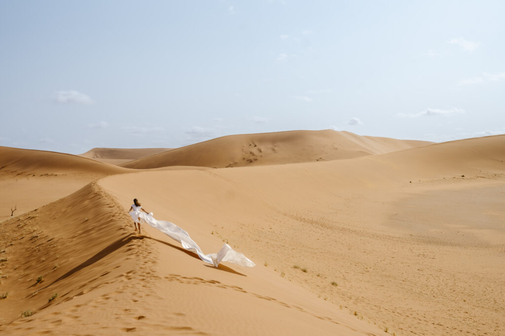 bride flying dress in namibia