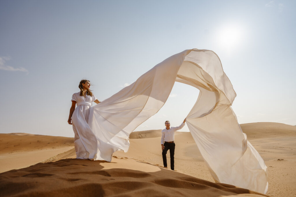 bride and groom desert elopement